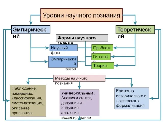 Уровни научного познания Эмпирический Теоретический Формы научного знания Научный факт