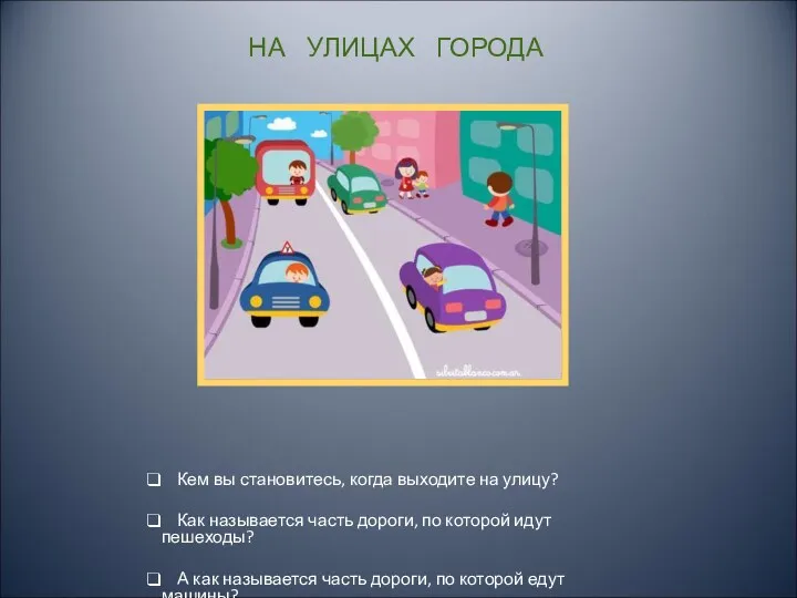 НА УЛИЦАХ ГОРОДА Кем вы становитесь, когда выходите на улицу? Как называется часть