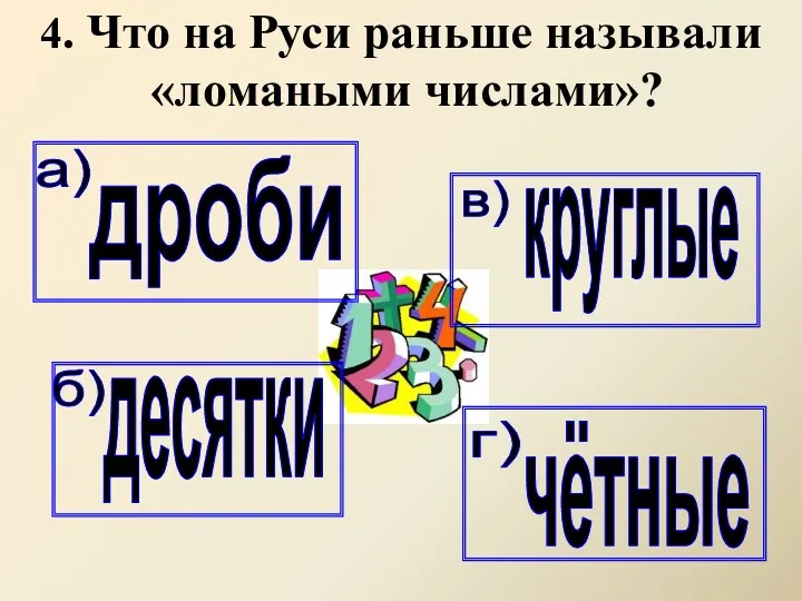 4. Что на Руси раньше называли «ломаными числами»?