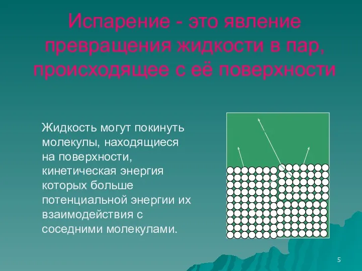 Испарение - это явление превращения жидкости в пар, происходящее с