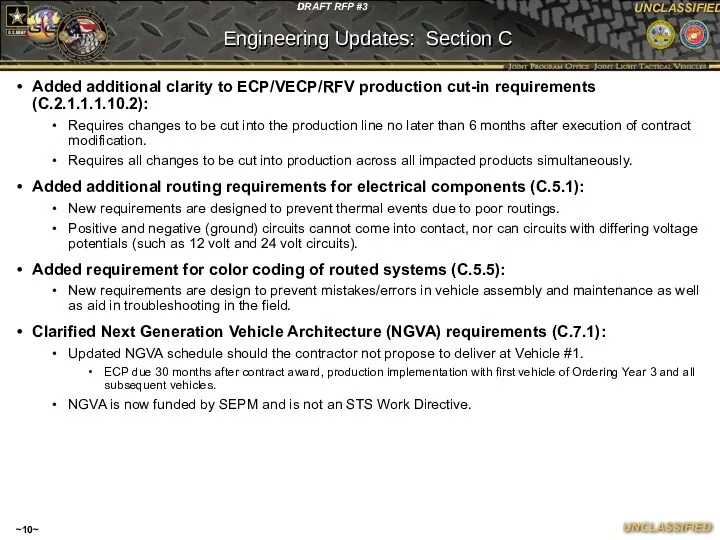 Added additional clarity to ECP/VECP/RFV production cut-in requirements (C.2.1.1.1.10.2): Requires