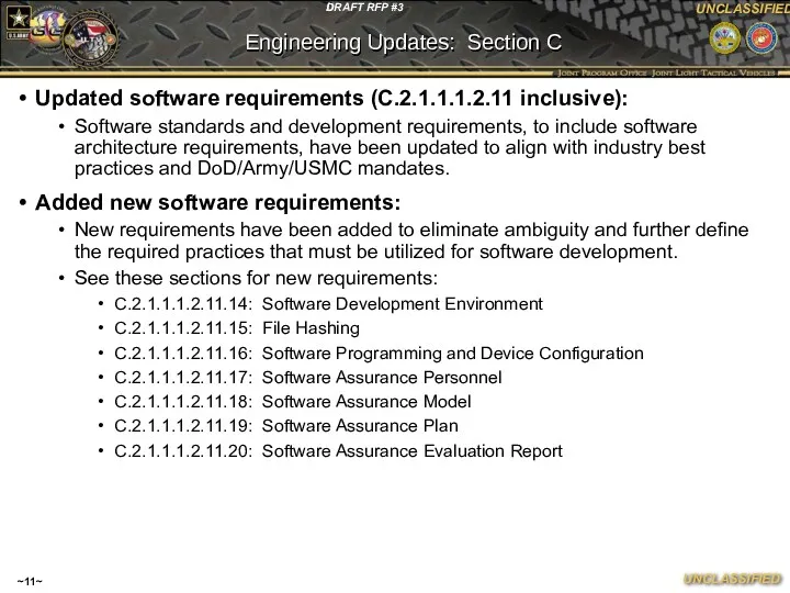 Updated software requirements (C.2.1.1.1.2.11 inclusive): Software standards and development requirements,