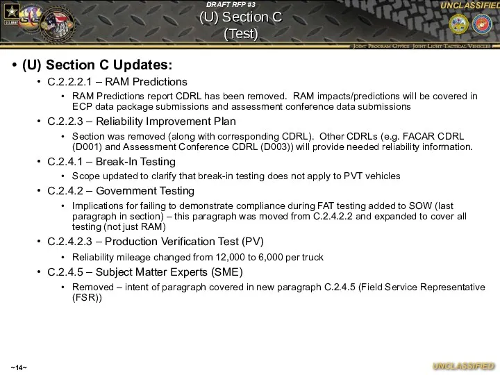 (U) Section C Updates: C.2.2.2.1 – RAM Predictions RAM Predictions