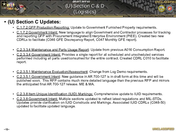 (U) Section C Updates: C.1.7.2 GFP Production Reporting: Update to