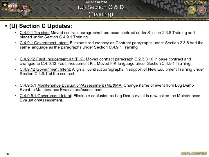 (U) Section C Updates: C.4.9.1 Training: Moved contract paragraphs from