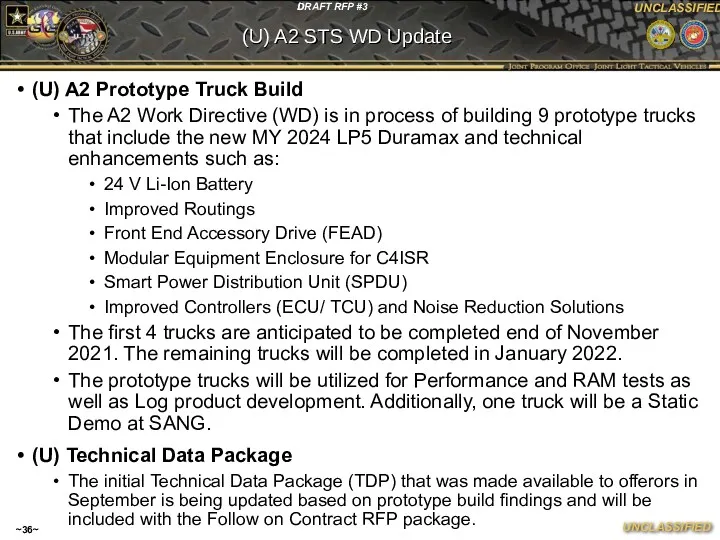(U) A2 Prototype Truck Build The A2 Work Directive (WD)