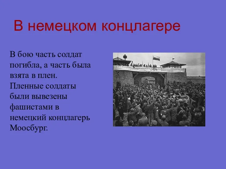 В немецком концлагере В бою часть солдат погибла, а часть