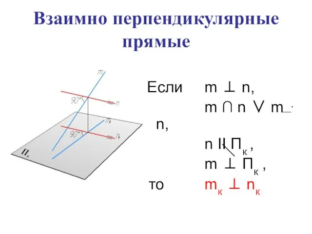 Взаимно перпендикулярные прямые Если m ⊥ n, m ∩ n