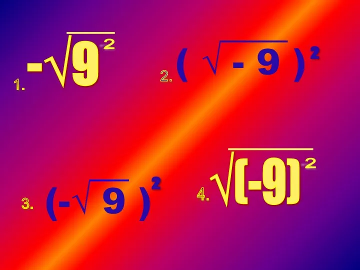 -√9 2 2 √(-9) 2 1. 2. 3. 4. (-√