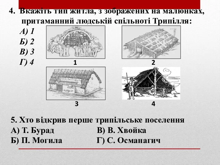 4. Вкажіть тип житла, з зображених на малюнках, притаманний людській