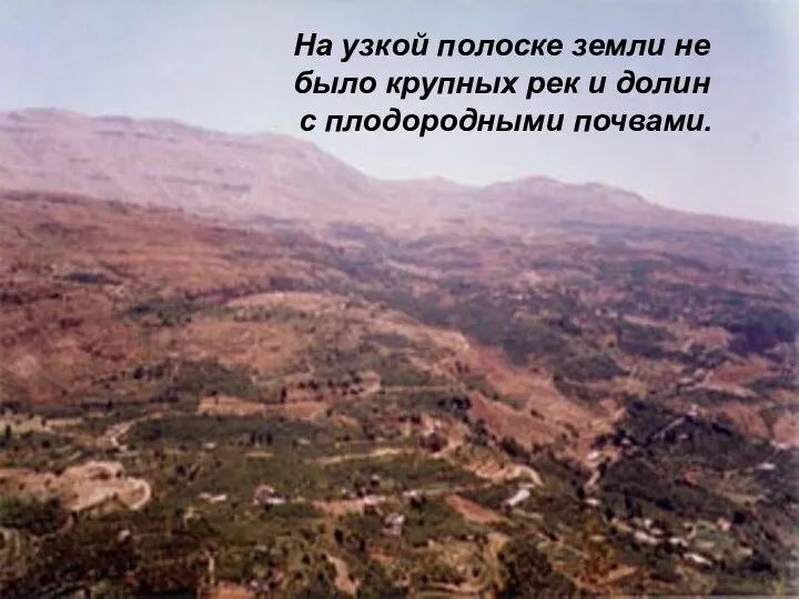 На узкой полоске земли не было крупных рек и долин с плодородными почвами.