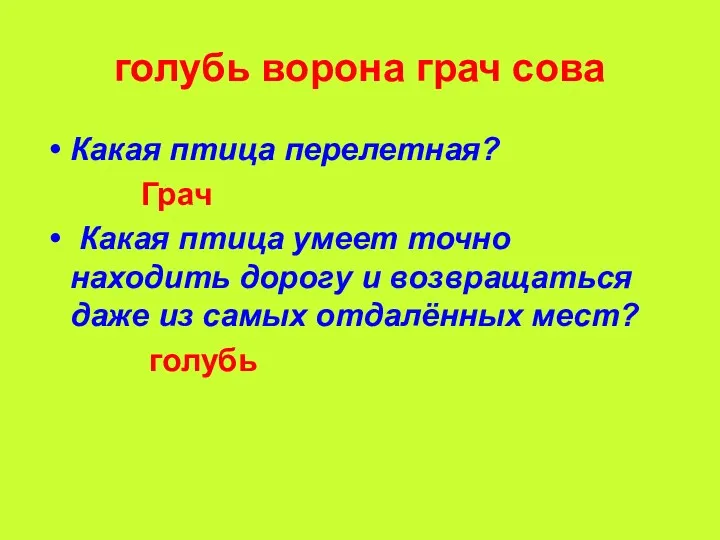 голубь ворона грач сова Какая птица перелетная? Грач Какая птица