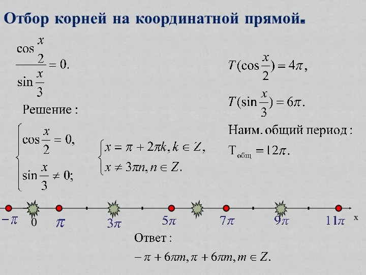 Отбор корней на координатной прямой. х 0