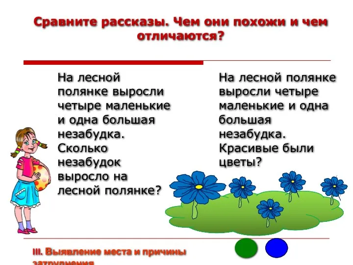 На лесной полянке выросли четыре маленькие и одна большая незабудка.