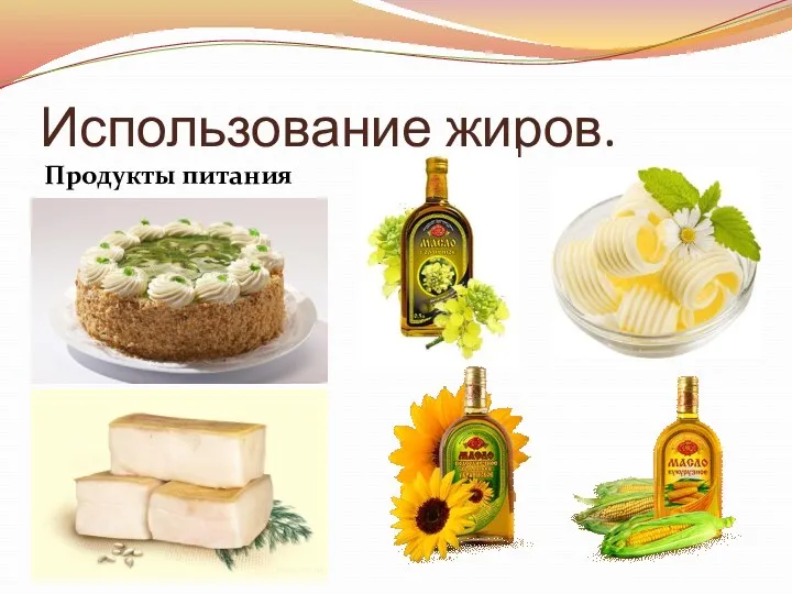 Использование жиров. Продукты питания