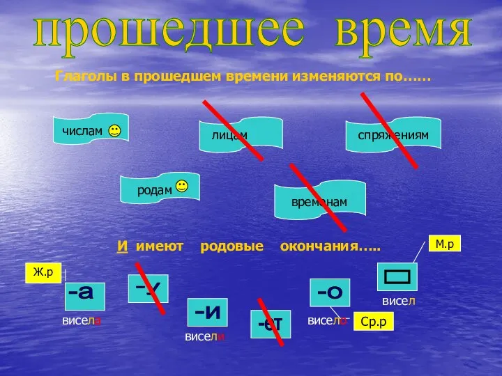 прошедшее время Глаголы в прошедшем времени изменяются по…… числам лицам