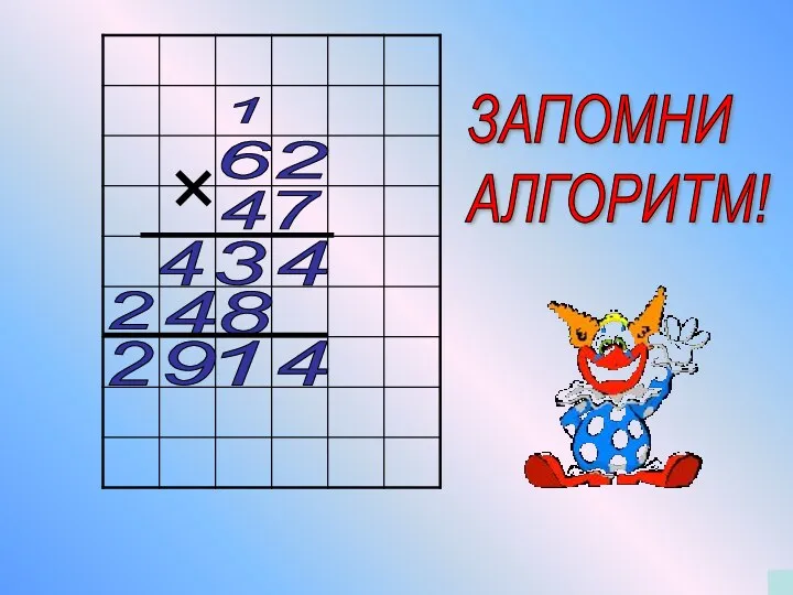 62 7 4 8 4 4 1 4 3 1 9 4 ЗАПОМНИ АЛГОРИТМ! 2 2