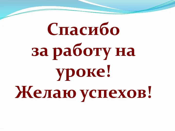 Спасибо за работу на уроке! Желаю успехов!