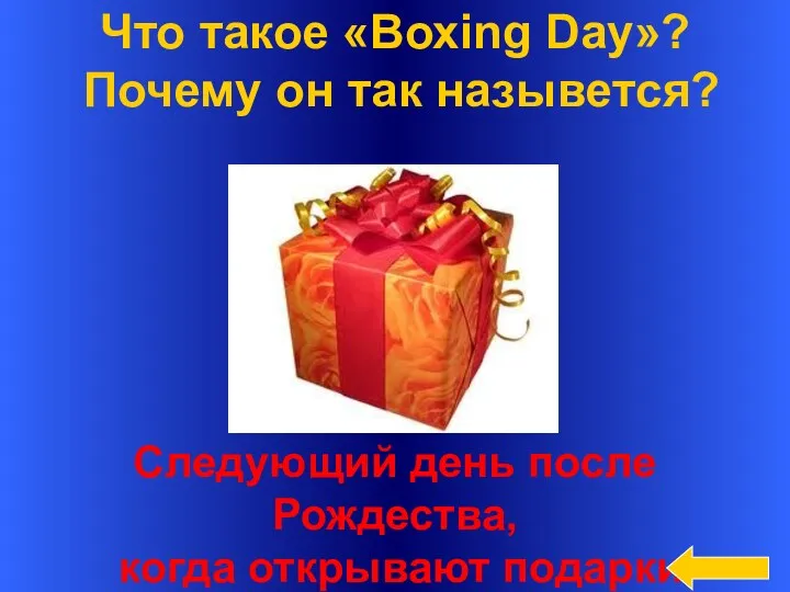 Что такое «Вохing Day»? Почему он так назывется? Следующий день после Рождества, когда открывают подарки