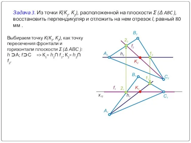 Задача 3. Из точки К(К1, К2), расположенной на плоскости Σ