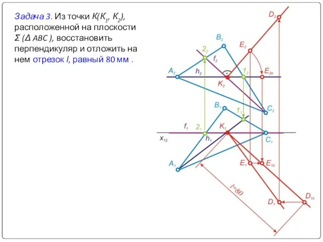 Задача 3. Из точки К(К1, К2), расположенной на плоскости Σ