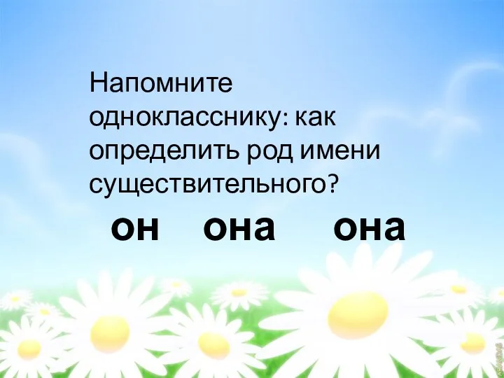 Напомните однокласснику: как определить род имени существительного? он она она