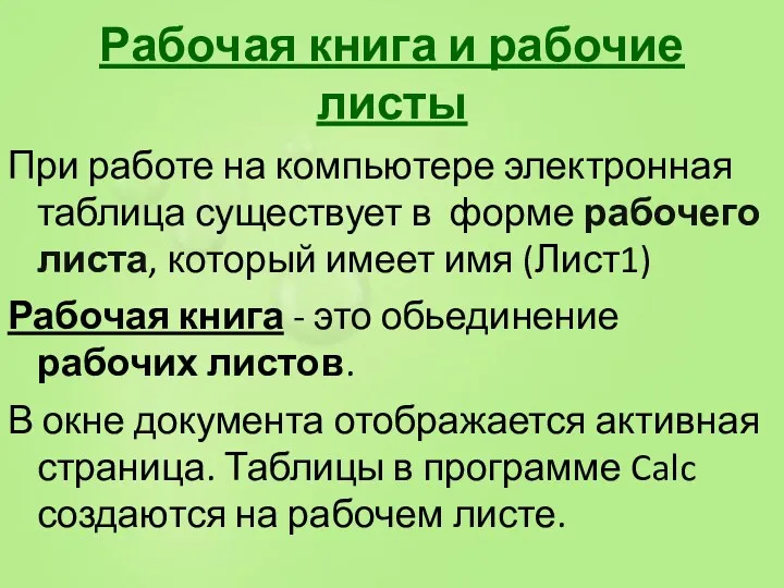 Рабочая книга и рабочие листы При работе на компьютере электронная