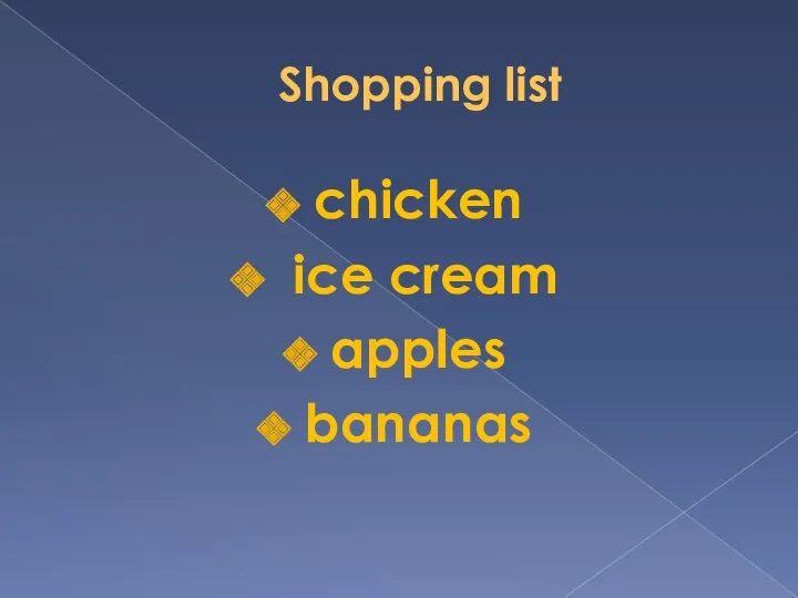 Shopping list chicken ice cream apples bananas