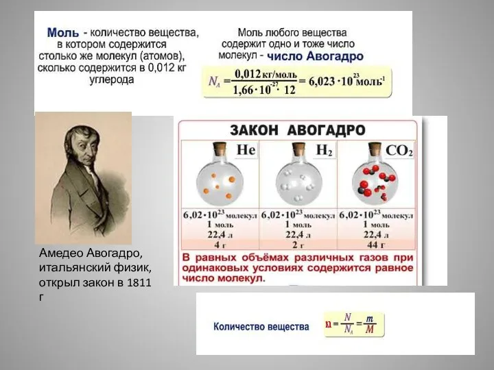 Амедео Авогадро, итальянский физик, открыл закон в 1811 г n