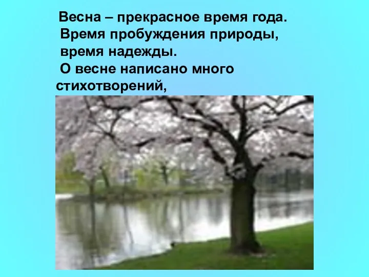 Весна – прекрасное время года. Время пробуждения природы, время надежды. О весне написано