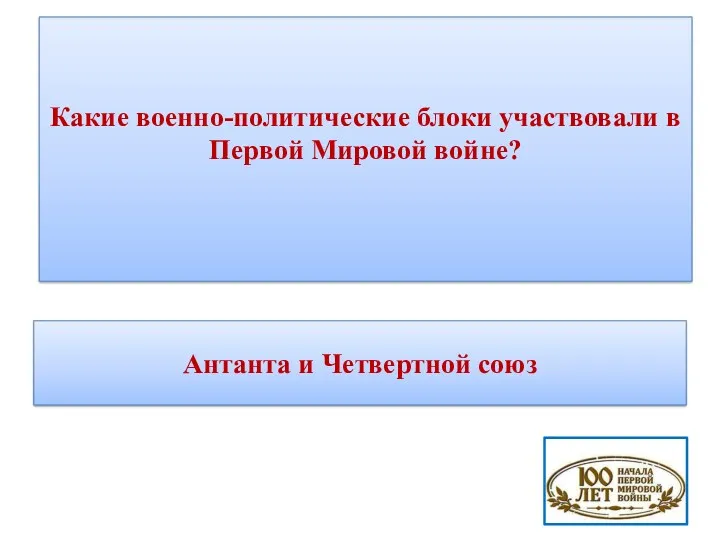 Какие военно-политические блоки участвовали в Первой Мировой войне? Антанта и Четвертной союз