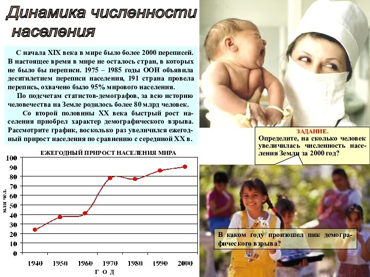 Динамика численности населения С начала ХIХ века в мире было