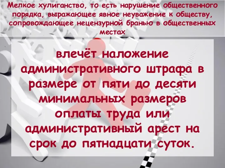 Мелкое хулиганство, то есть нарушение общественного порядка, выражающее явное неуважение