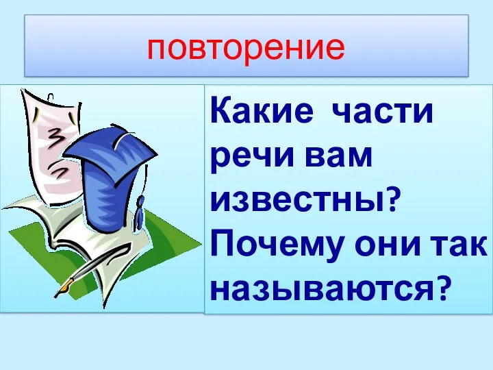 повторение Какие части речи вам известны? Почему они так называются?