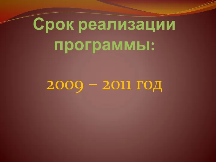 Срок реализации программы: 2009 – 2011 год