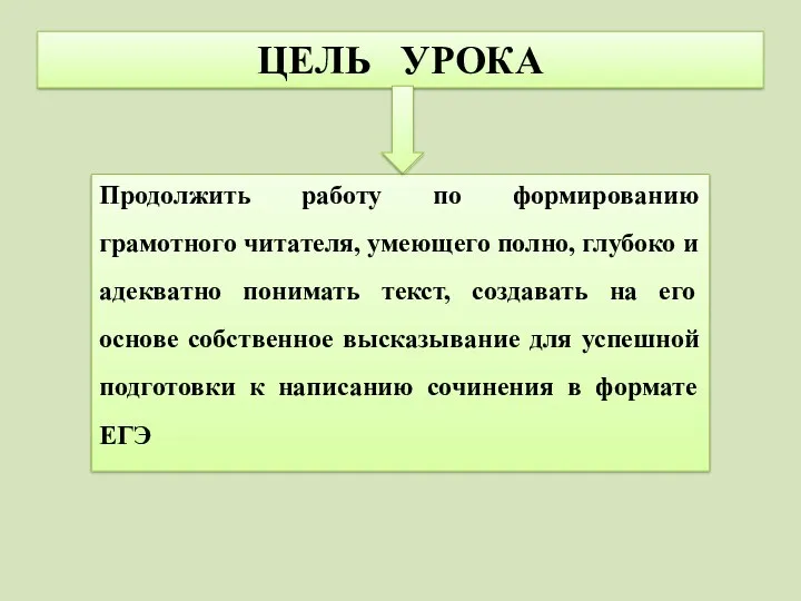 ЦЕЛЬ УРОКА Продолжить работу по формированию грамотного читателя, умеющего полно,