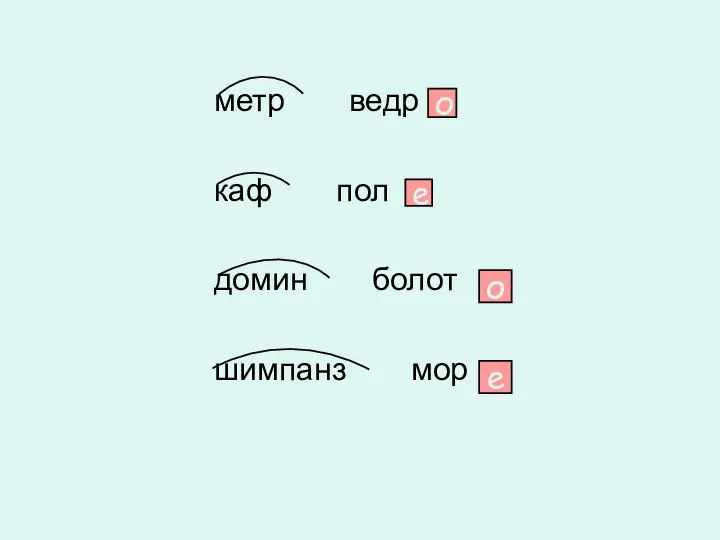 метро - ведр кафе - пол домино - болот шимпанзе - мор о е о е