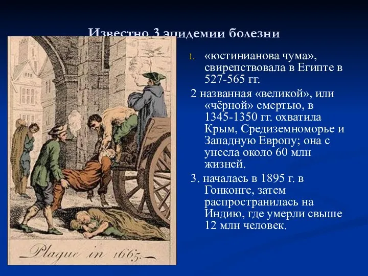 Известно 3 эпидемии болезни «юстинианова чума», свирепствовала в Египте в