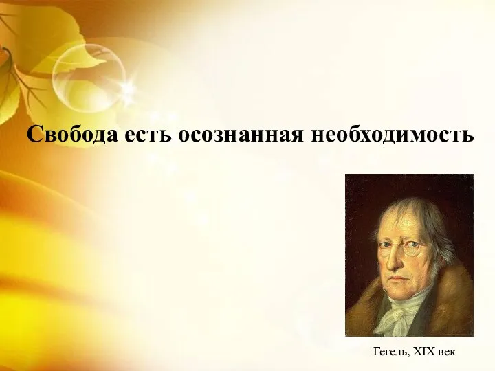 Свобода есть осознанная необходимость Гегель, ХIX век