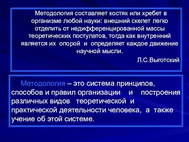 Методология составляет костяк или хребет в организме любой науки: внешний