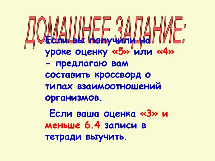 ДОМАШНЕЕ ЗАДАНИЕ: Если вы получили на уроке оценку «5» или