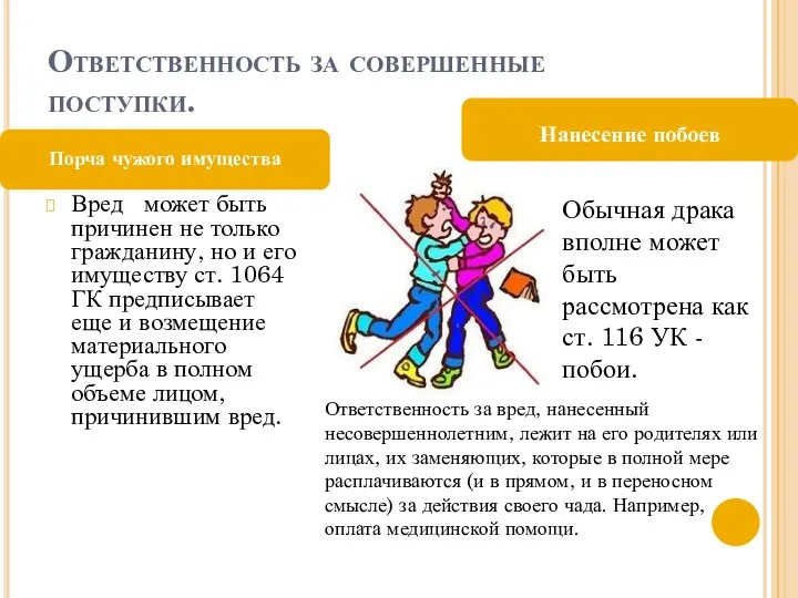 Ответственность за совершенные поступки. Вред может быть причинен не только