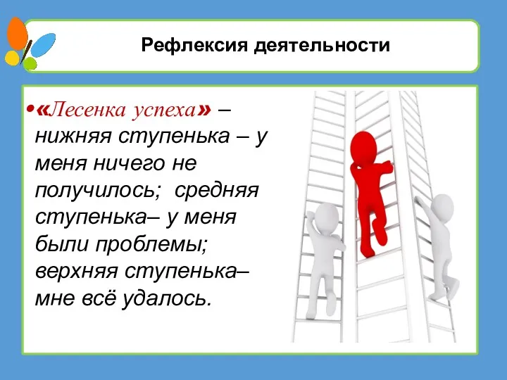 Рефлексия деятельности «Лесенка успеха» – нижняя ступенька – у меня