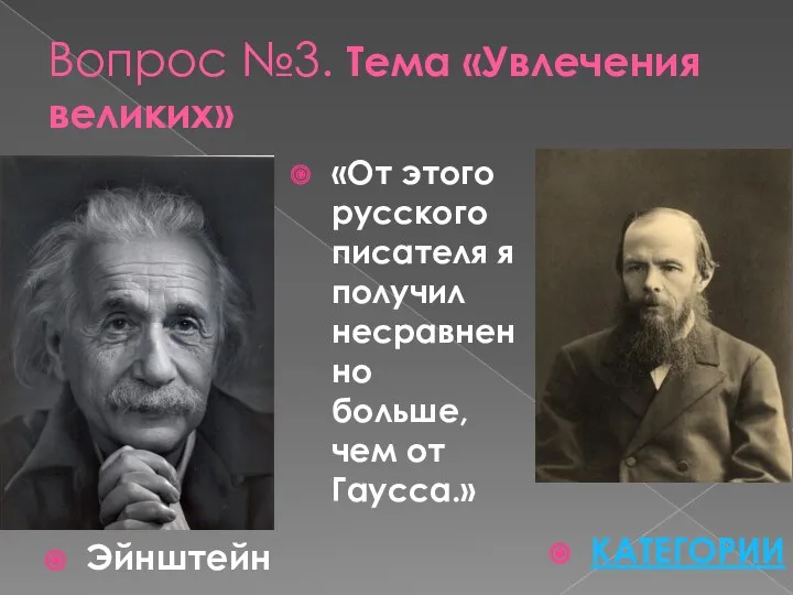 Вопрос №3. Тема «Увлечения великих» Эйнштейн «От этого русского писателя