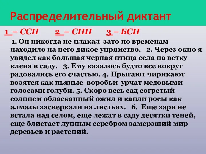 Распределительный диктант 1 – ССП 2 – СПП 3 –