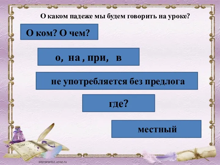 О ком? О чем? местный где? не употребляется без предлога