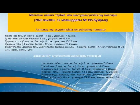 Мектепке дейінгі тәрбие мен оқытудың үлгілік оқу жоспары (2020 жылғы