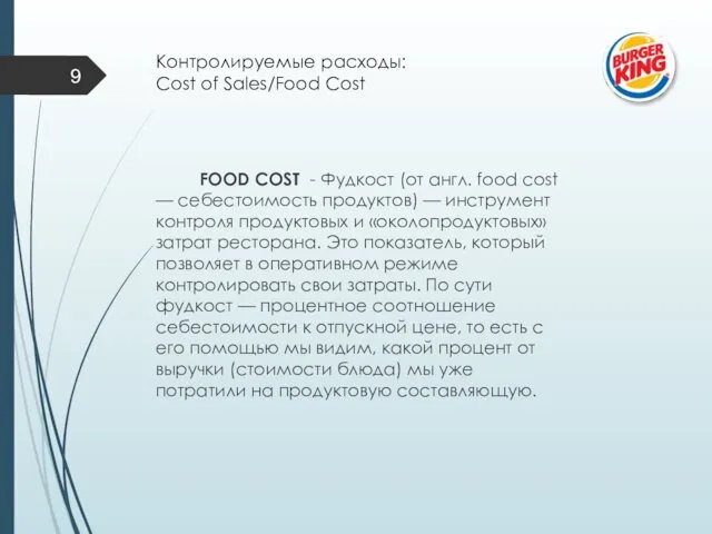Контролируемые расходы: Cost of Sales/Food Cost FOOD COST - Фудкост