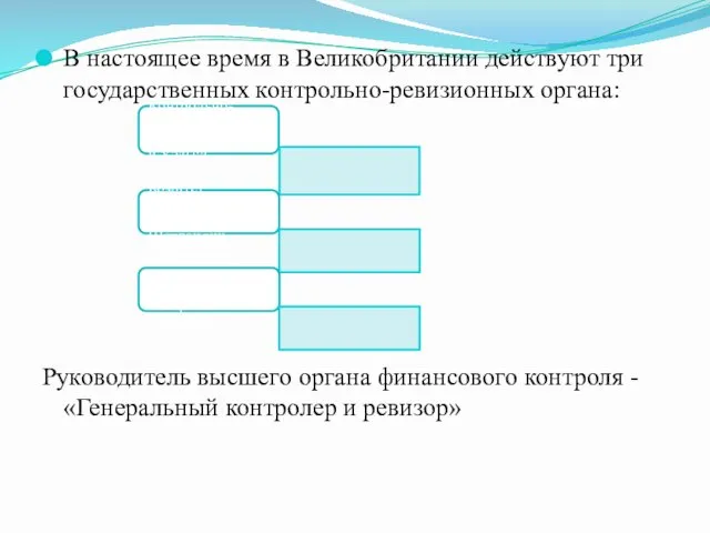 В настоящее время в Великобритании действуют три государственных контрольно-ревизионных органа: