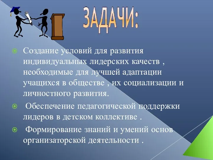 Создание условий для развития индивидуальных лидерских качеств , необходимые для